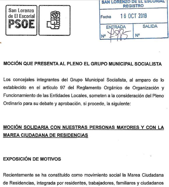 Moción aprobada S Lorenzo Escorial