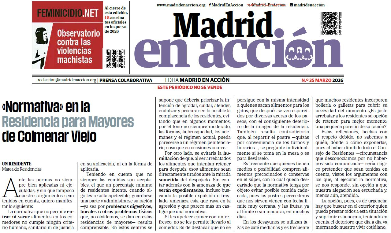 "Normativa" en la residencia para mayores de Colmenar Viejo